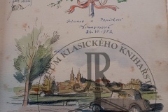 Umělecká knižní vazba z roku 1952, celokožená, vázal Jenda Rajman. Titul: Kronika rodu Hančarova.