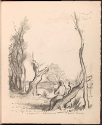 Obrázek z knihy hostů - rožďalovická krajina - kreslil Pavel Šimon